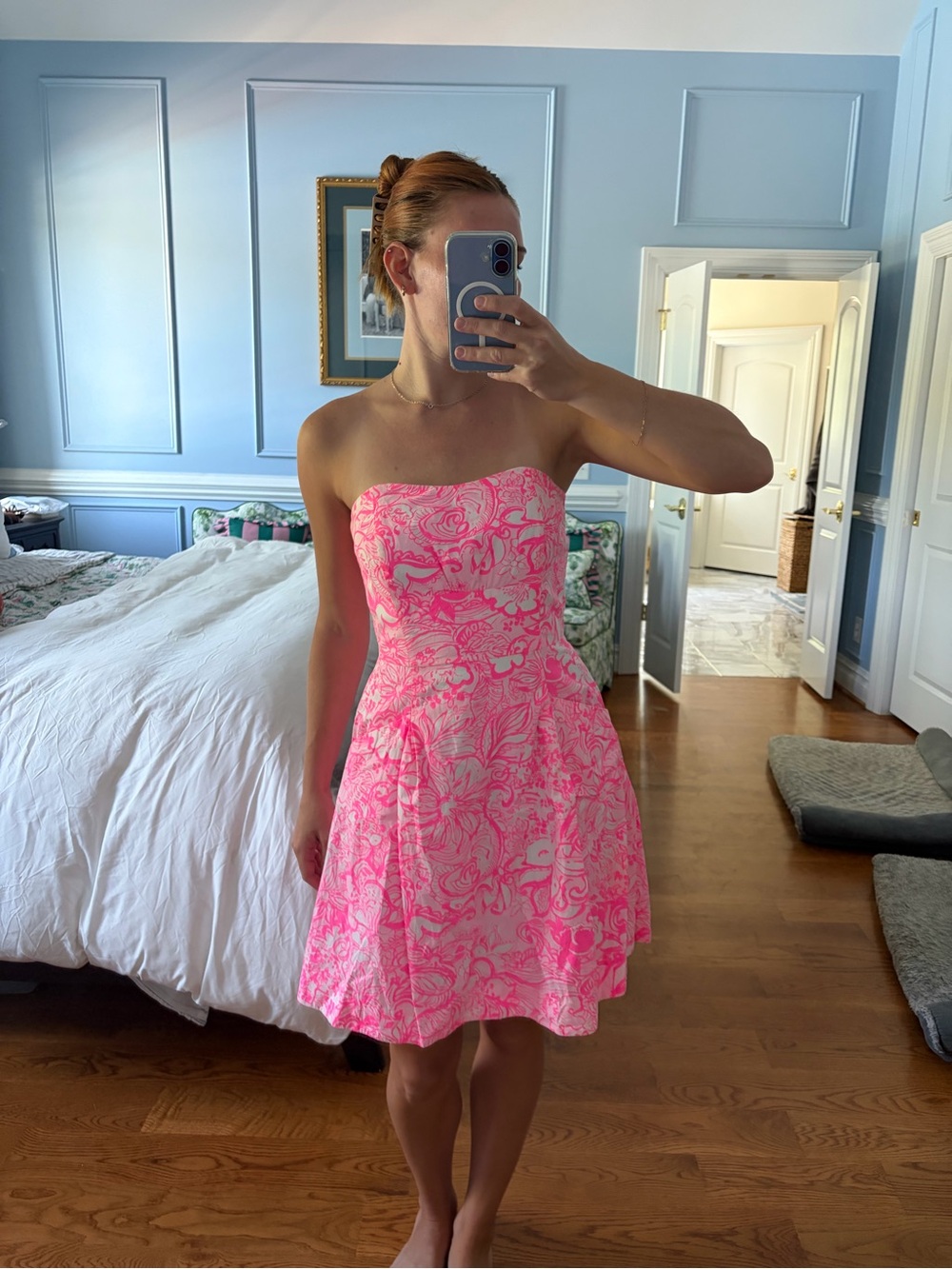 Lilly Pulitzer Hot Pink and White Floral Strapless Fit-and-Flare Dress - Picture 1 of 3